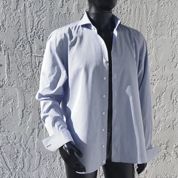 PHINEAS COLE Men's Luxury French Cuff, Spread Collar Luxury Stripe Shirt.